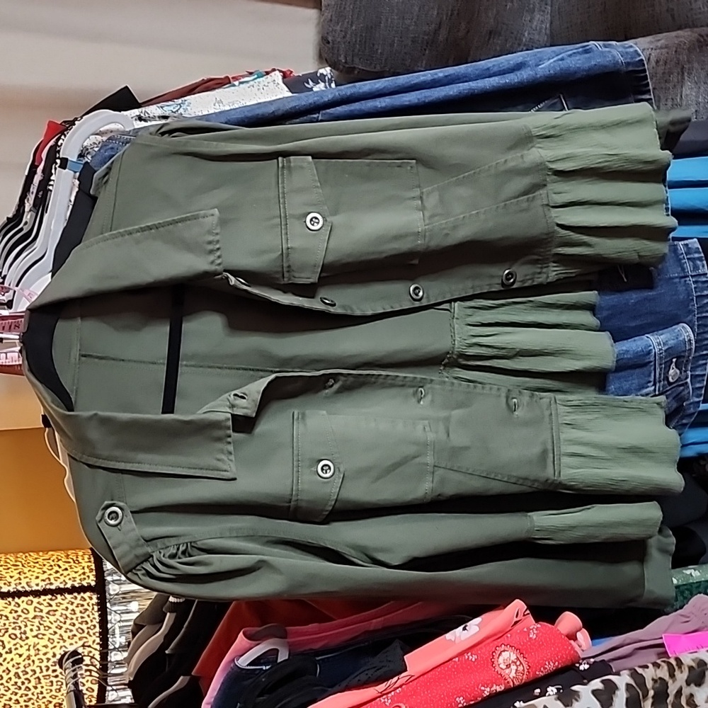 Torrid Olive Green Ruffle Hem Utility Jacket